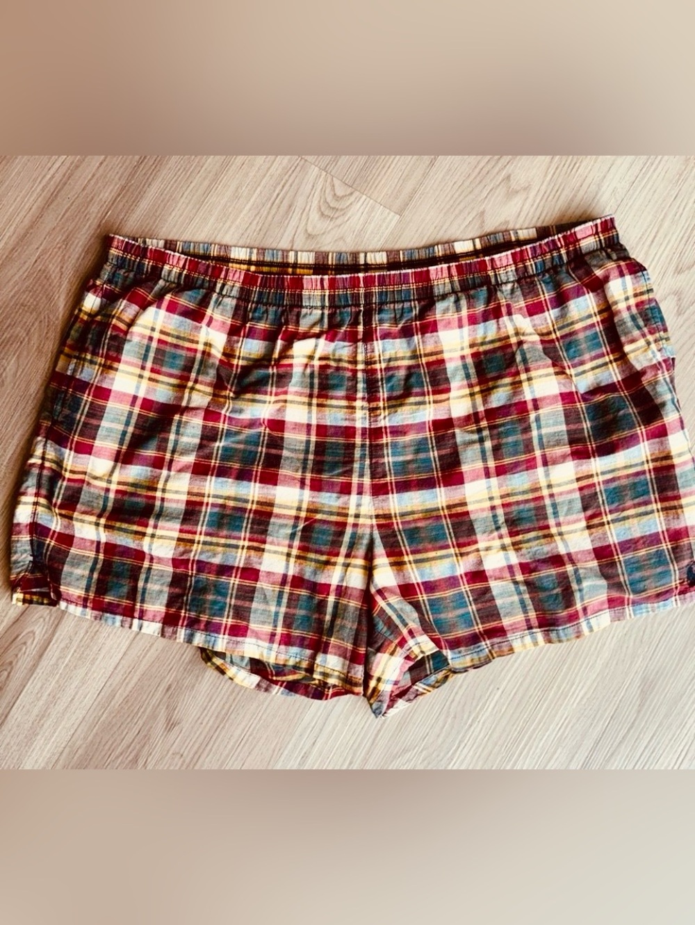 Ralph Lauren Plaid Swim Trunks/Cotton Shorts XL Red Green Pockets Preppy